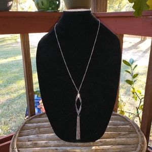 Diamond Shaped Silver Tone Pendant with Chain